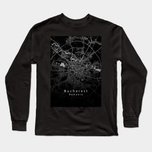 Bucharest Romania City Map dark Long Sleeve T-Shirt